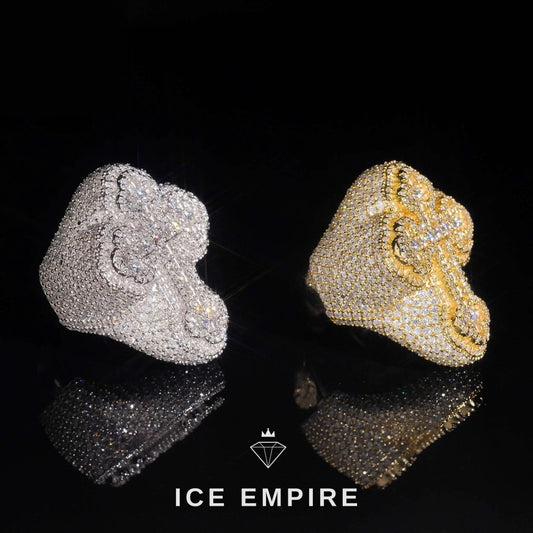 Iced Out Cross Gold Plated Moissanite Ring
