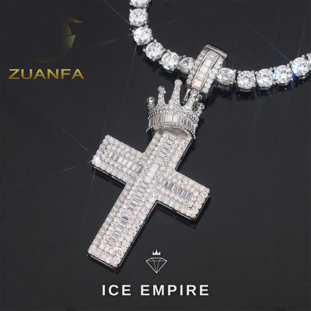 Iced Out Cross Rose Gold Plated Moissanite Pendant