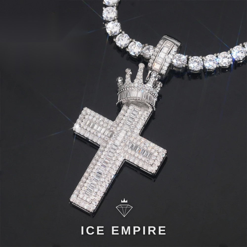Iced Out Cross Rose Gold Plated Moissanite Pendant