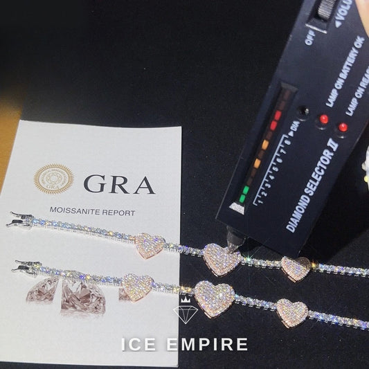 Iced Out Heart 925 Silver Moissanite Tennis Chain