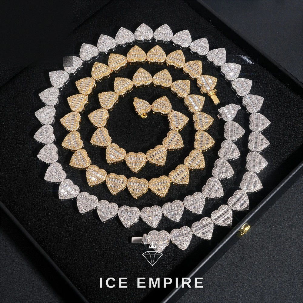Iced Out Baguette Rose Gold Plated Moissanite Cuban Chain