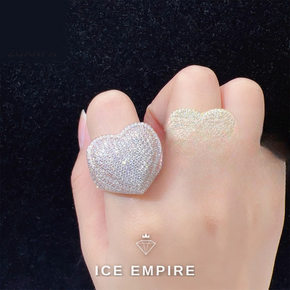 Iced Out Heart 925 Silver Moissanite Ring