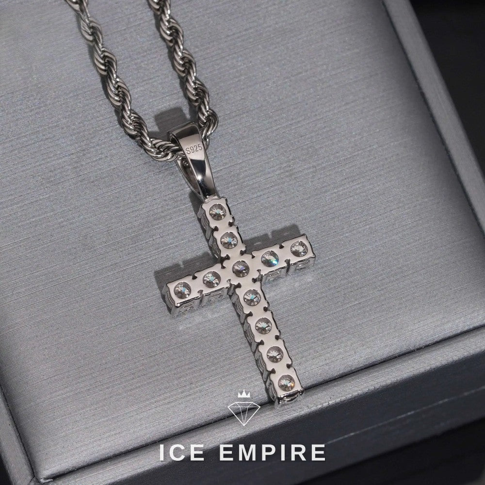 Iced Out Cross 925 Silver Lab Grown Diamond Pendant