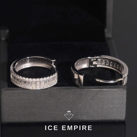 Iced Out Baguette Gold Plated Moissanite Hoop Earrings