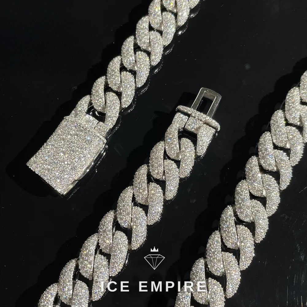 Iced Out 925 Silver Moissanite Cuban Chain