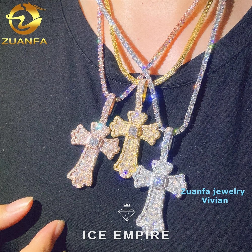 Iced Out Cross 925 Silver Pendant