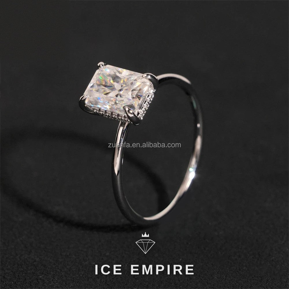 Iced Out 925 Silver Moissanite Engagement Ring