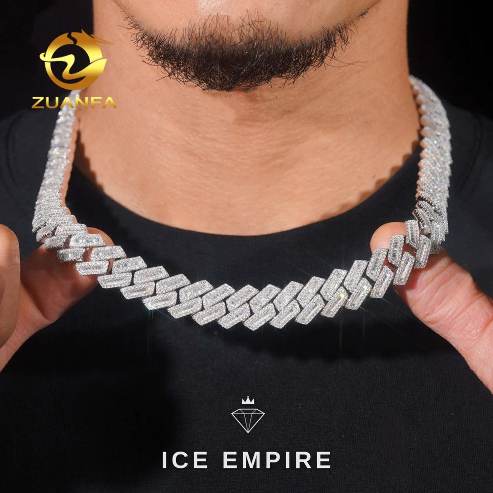 Iced Out Baguette Rose Gold Plated Moissanite Cuban Chain