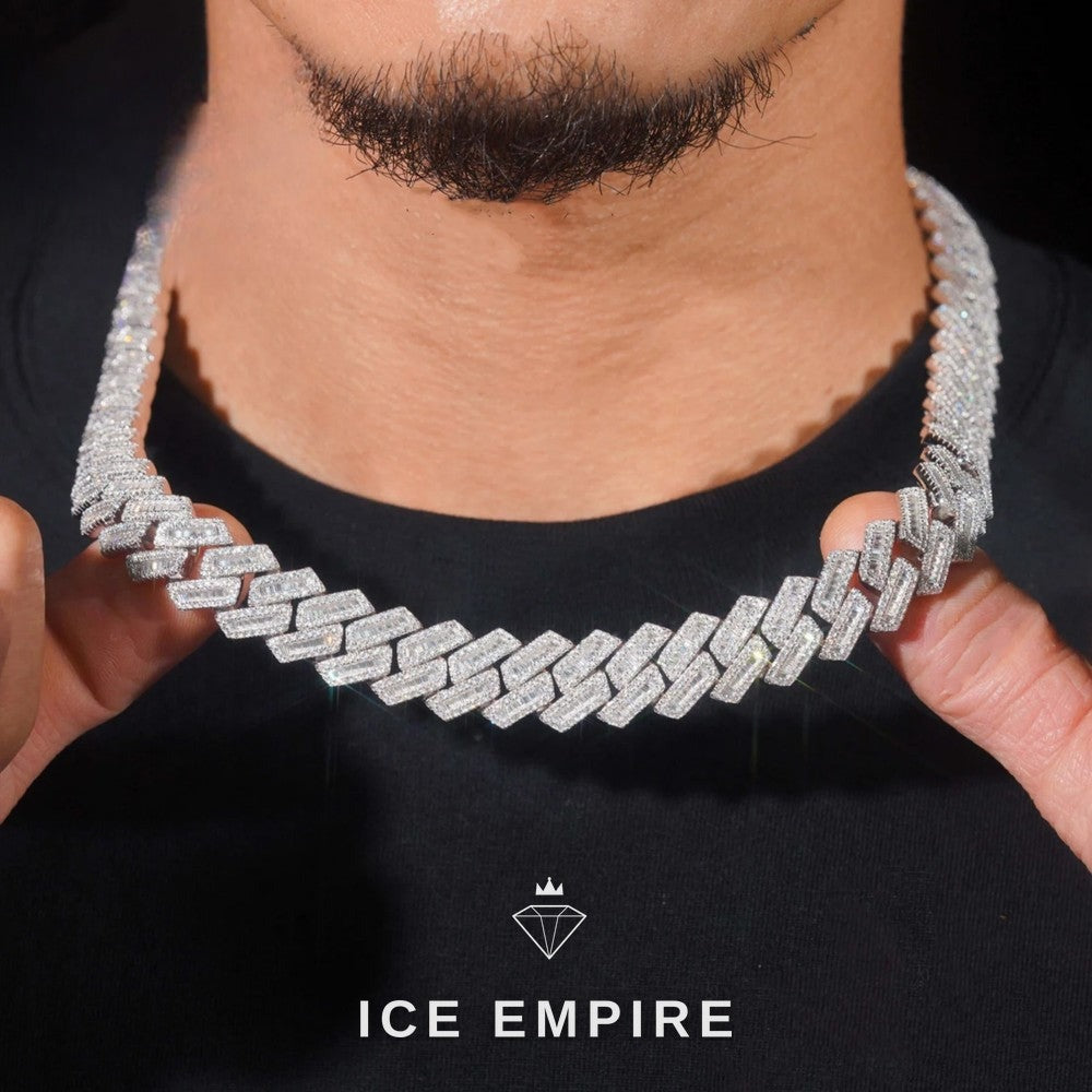 Iced Out Baguette Rose Gold Plated Moissanite Cuban Chain
