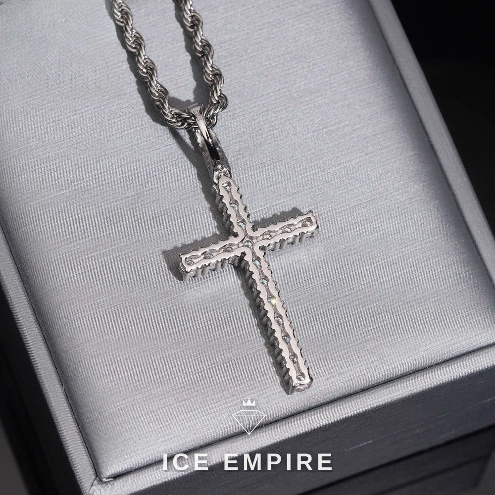 Iced Out Cross 925 Silver Lab Grown Diamond Pendant