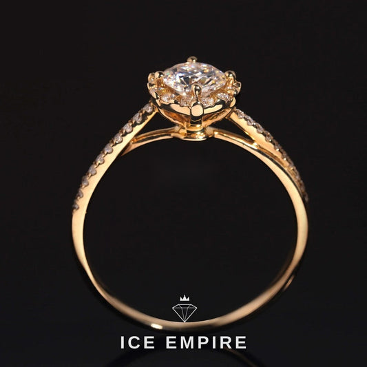Iced Out 14K Gold Moissanite Engagement Ring