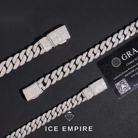 Iced Out 925 Silver Moissanite Cuban Chain