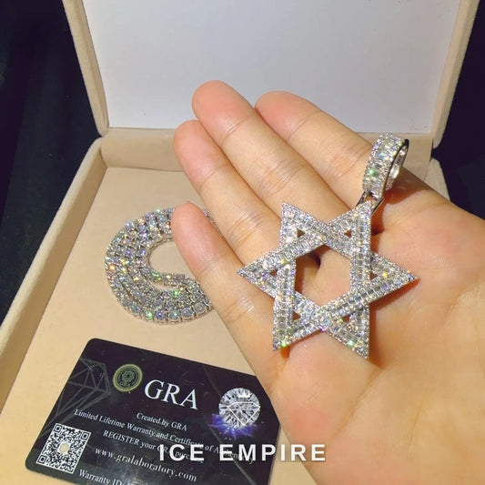 Iced Out Cross 925 Silver Moissanite Tennis Chain