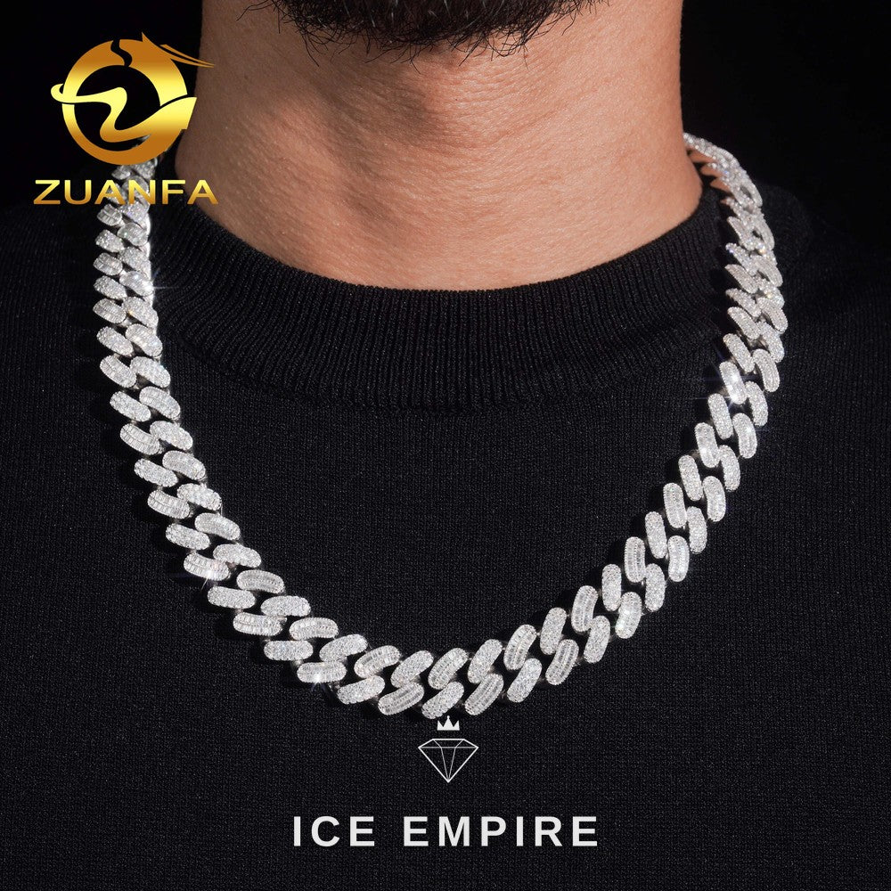 Iced Out Baguette Rose Gold Moissanite Cuban Chain