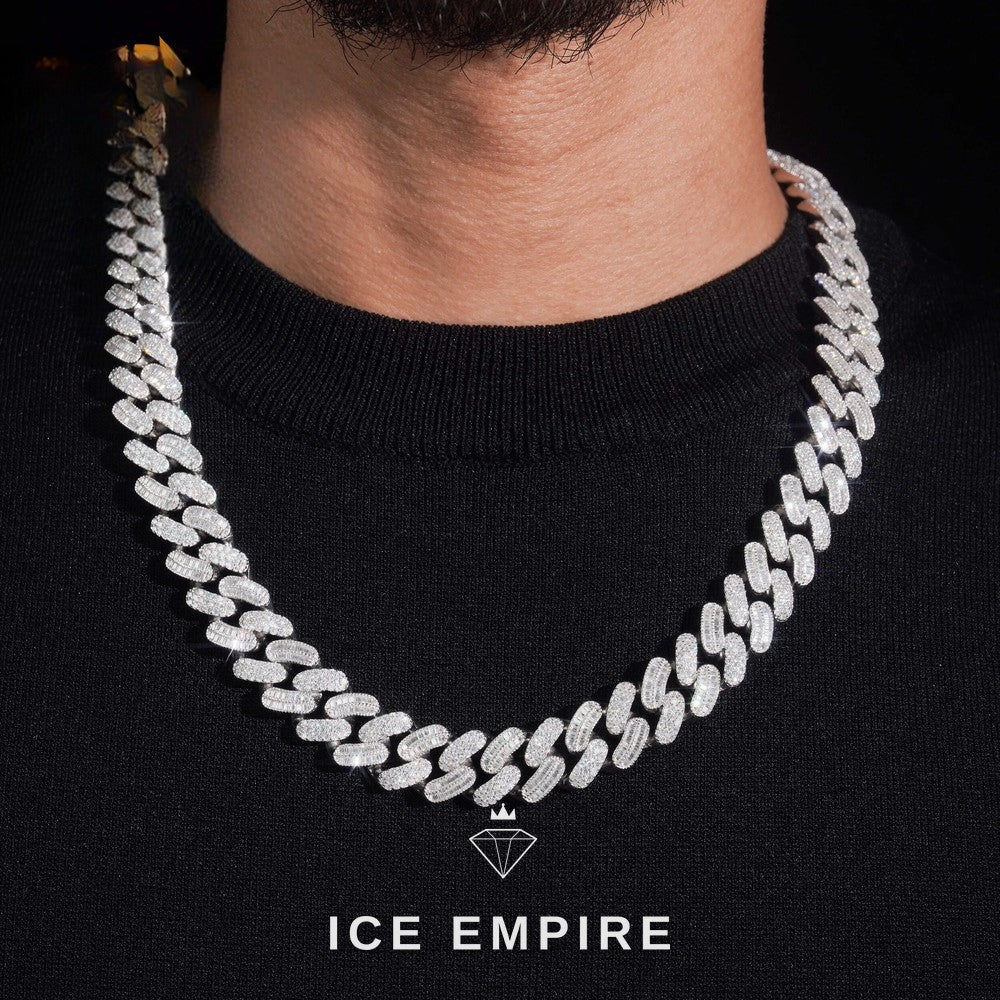 Iced Out Baguette Rose Gold Moissanite Cuban Chain