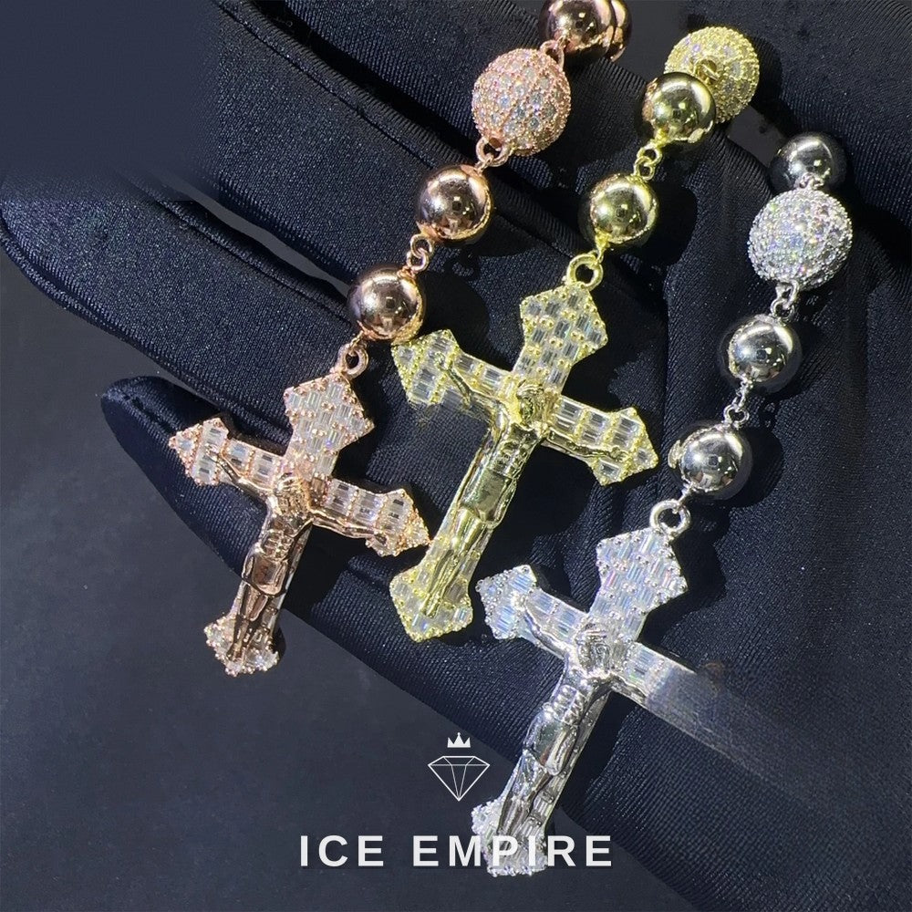 Iced Out Cross Rose Gold Plated Moissanite Pendant