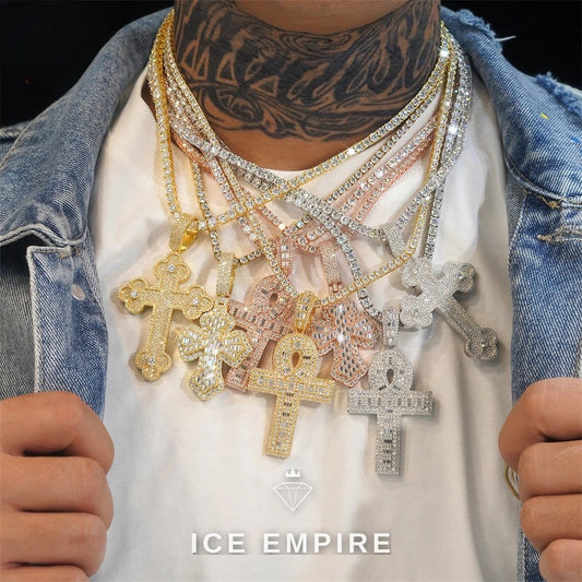 Iced Out Cross Rose Gold Plated Moissanite Pendant
