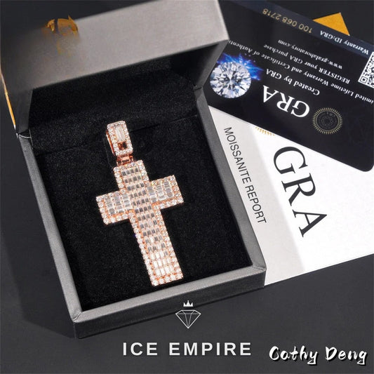 Iced Out Baguette Rose Gold Plated Moissanite Pendant