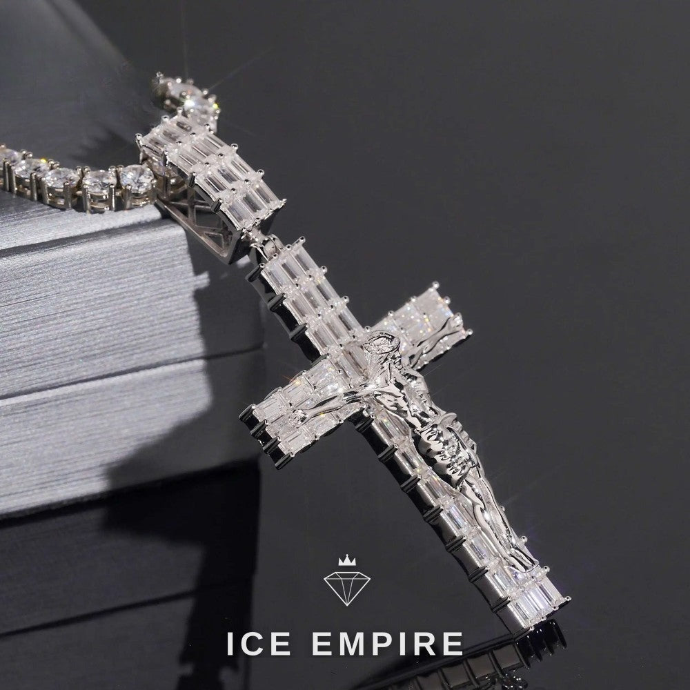 Iced Out Cross Rose Gold Plated Moissanite Pendant