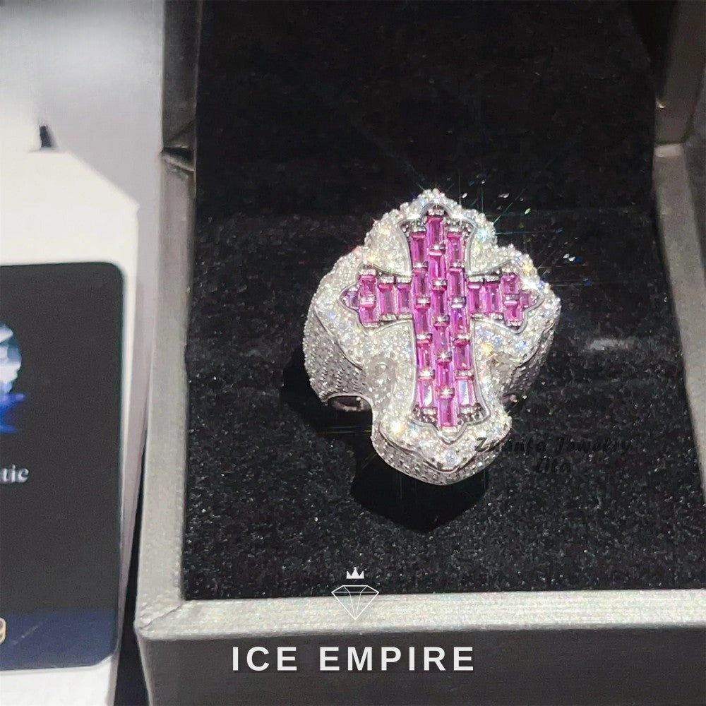 Iced Out Cross 925 Silver Moissanite Ring