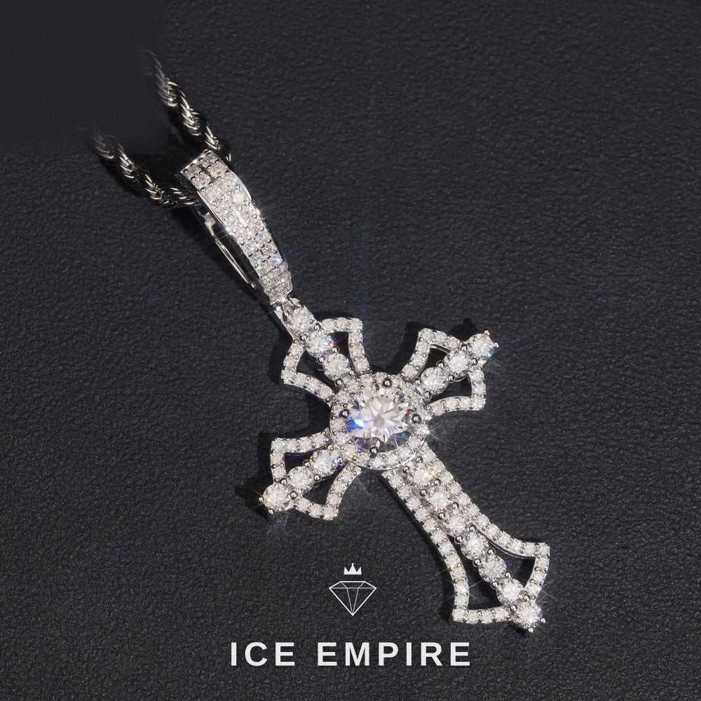 Iced Out Cross 925 Silver Moissanite Pendant