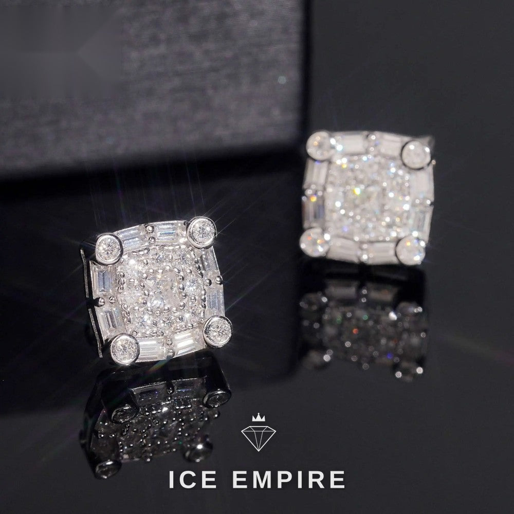 Iced Out Baguette 925 Silver Moissanite Stud Earrings