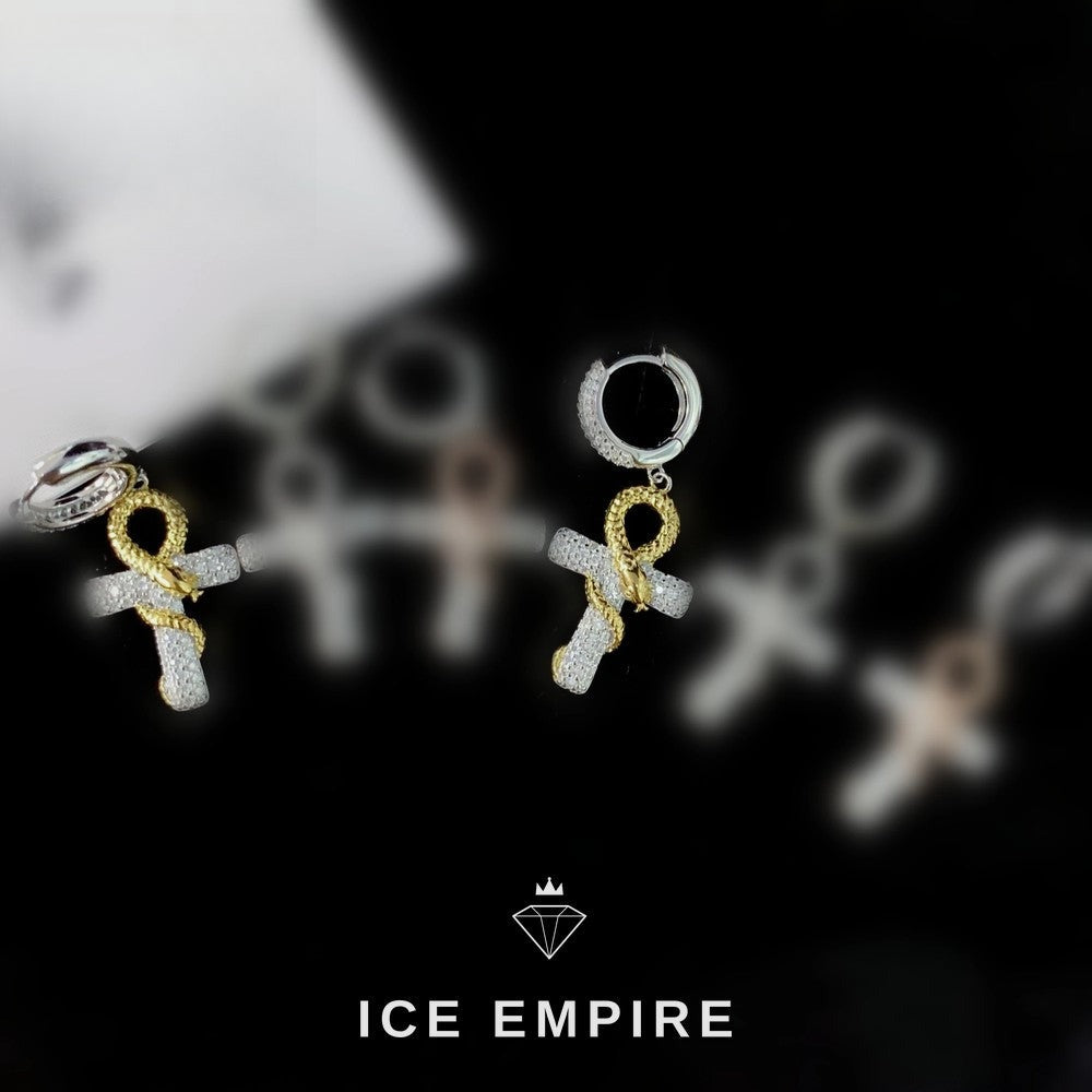 Iced Out Cross Gold Plated Moissanite Hoop Earrings
