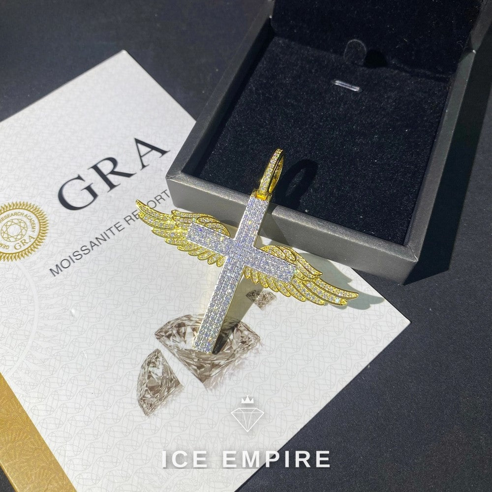 Iced Out Cross Gold Plated Moissanite Pendant