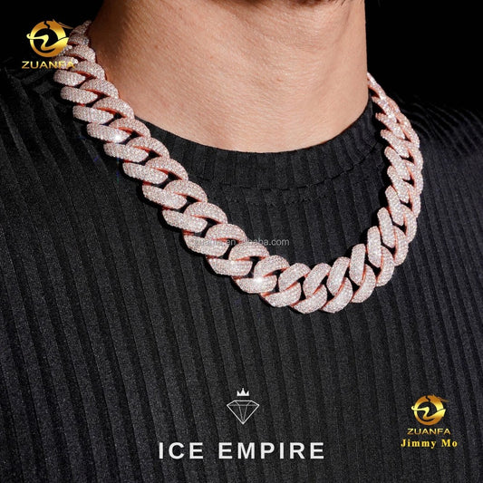 Iced Out Rose Gold Moissanite Cuban Chain