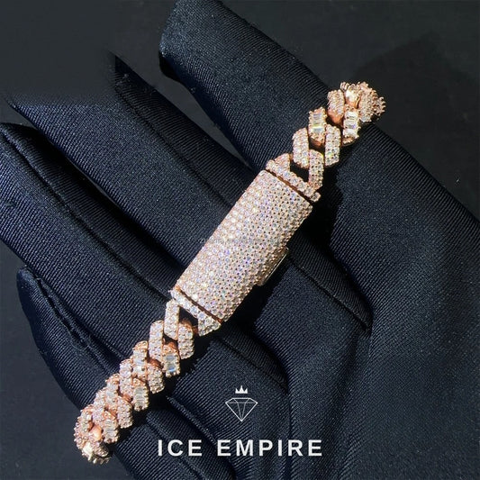 Iced Out Baguette Rose Gold Moissanite Cuban Chain