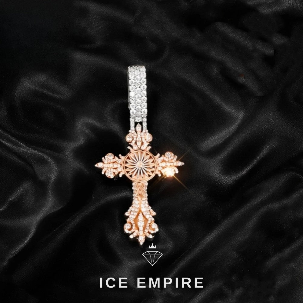 Iced Out Cross Rose Gold Plated Moissanite Pendant