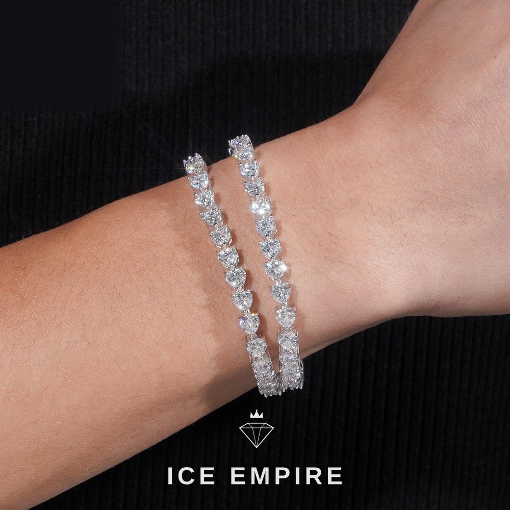 Iced Out Heart 925 Silver Moissanite Tennis Bracelet