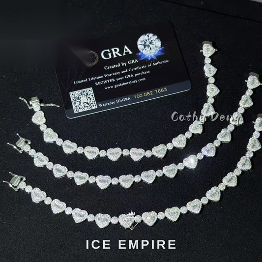 Iced Out Heart 925 Silver Moissanite Cuban Chain