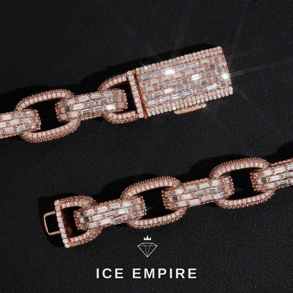 Iced Out Baguette Rose Gold Plated Moissanite Cuban Chain