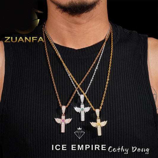 Iced Out Cross Rose Gold Plated Moissanite Pendant