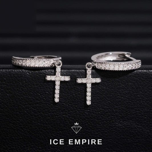 Iced Out Cross 14K Gold Moissanite Stud Earrings