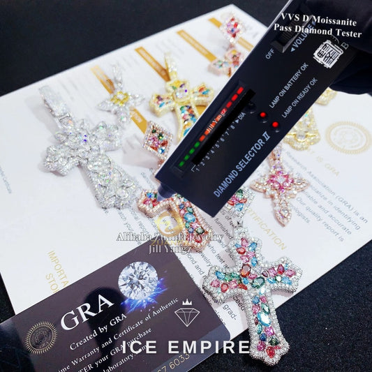 Iced Out Cross 925 Silver Moissanite Pendant