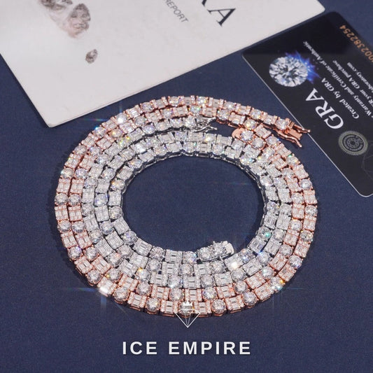 Iced Out Baguette Rose Gold Plated Moissanite Cuban Chain