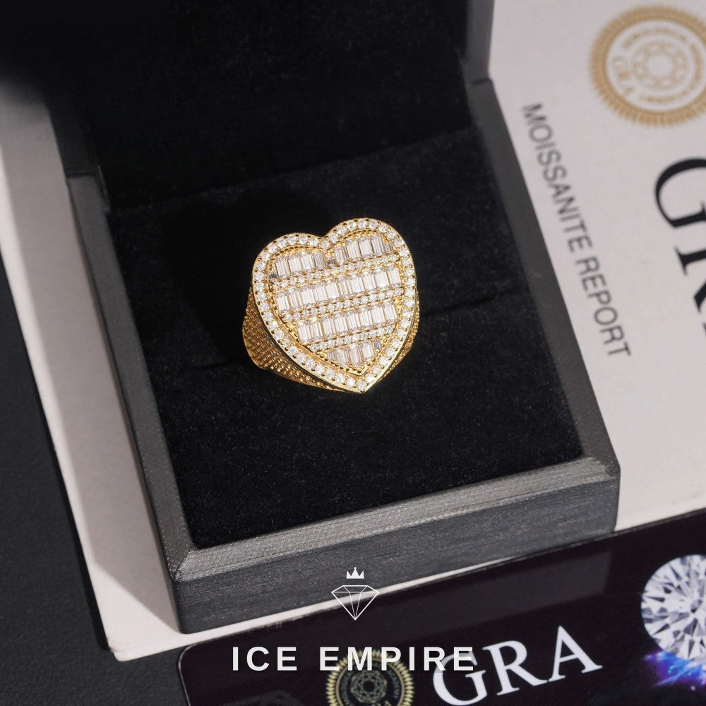Iced Out Heart 925 Silver Moissanite Ring