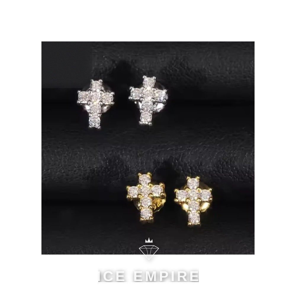 Iced Out Cross 925 Silver Moissanite Stud Earrings