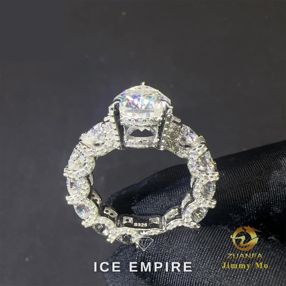 Iced Out 925 Silver Moissanite Engagement Ring