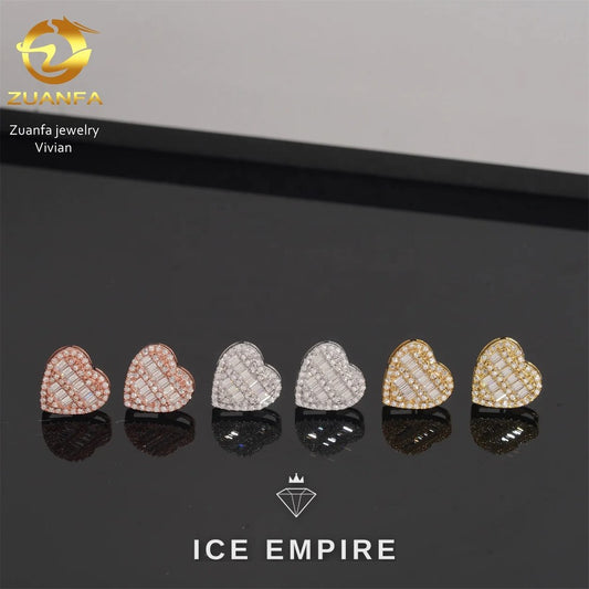 Iced Out Heart Rose Gold Plated Moissanite Earrings