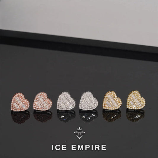 Iced Out Heart Rose Gold Plated Moissanite Earrings