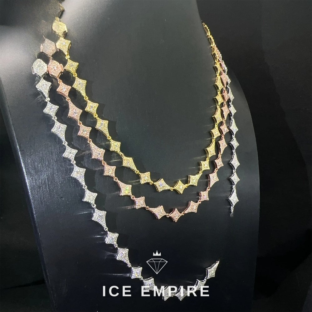 Iced Out Cluster Rose Gold Plated Moissanite Cuban Chain