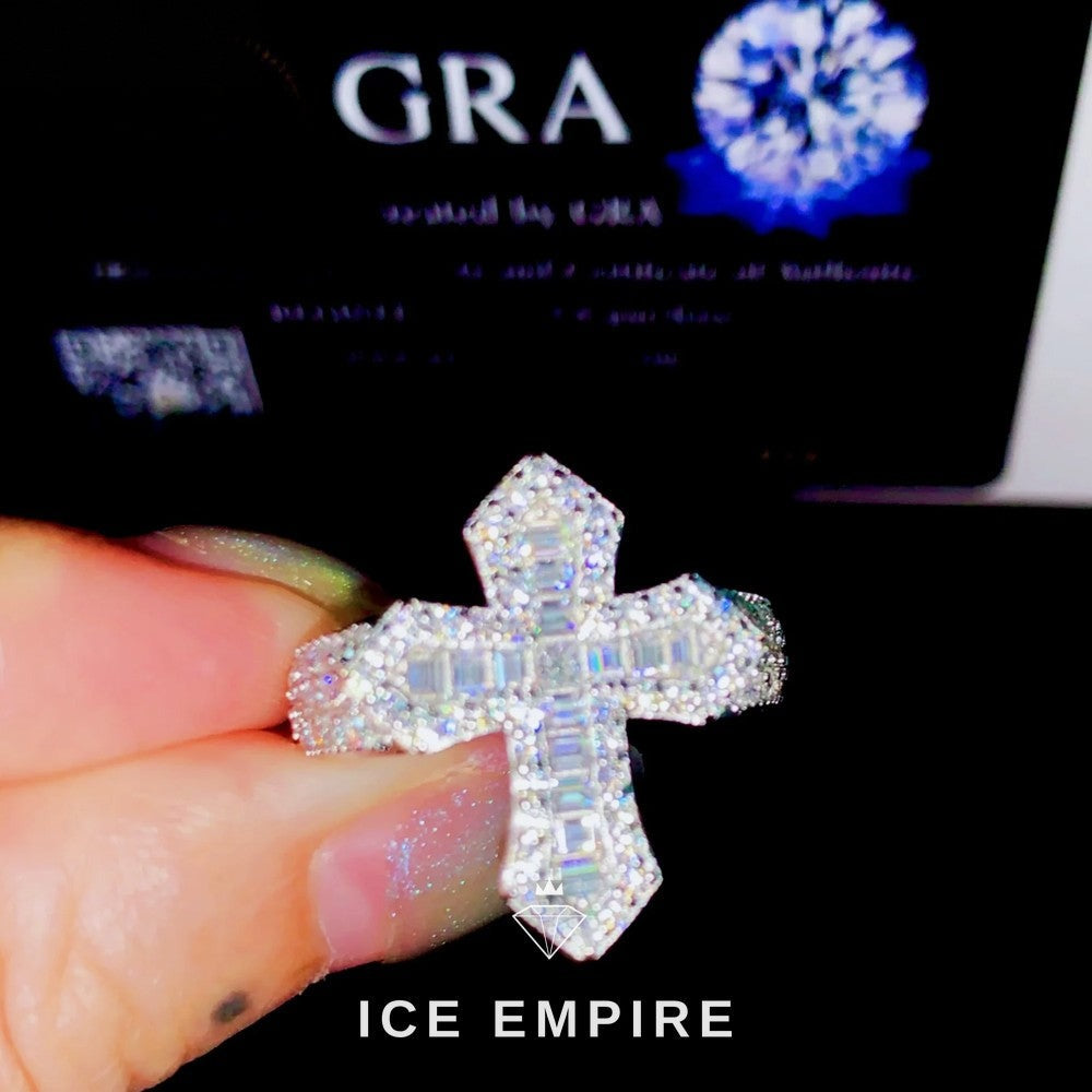Iced Out Baguette 925 Silver Moissanite Ring