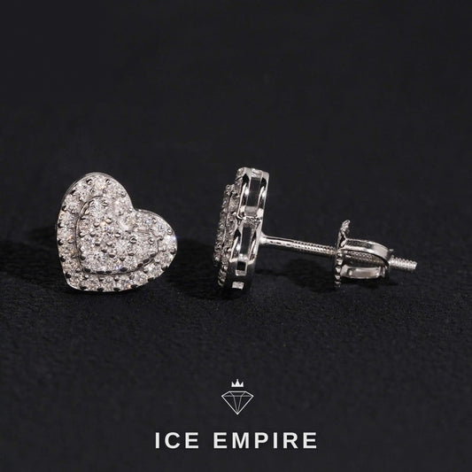 Iced Out Heart 14K Gold Moissanite Stud Earrings