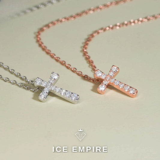 Iced Out Cross Rose Gold Plated Moissanite Cuban Chain
