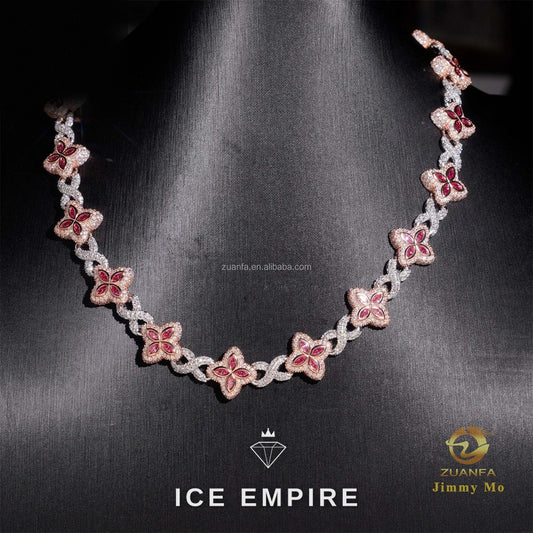 Iced Out Baguette Rose Gold Moissanite Cuban Chain