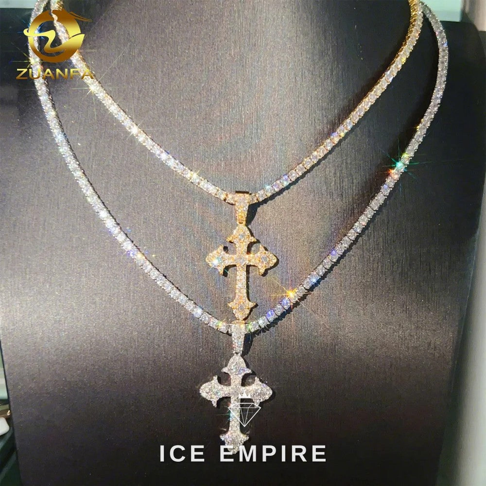 Iced Out Cross 925 Silver Pendant