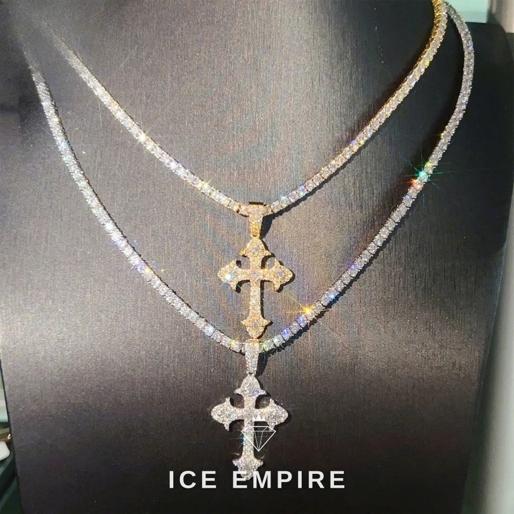 Iced Out Cross 925 Silver Pendant